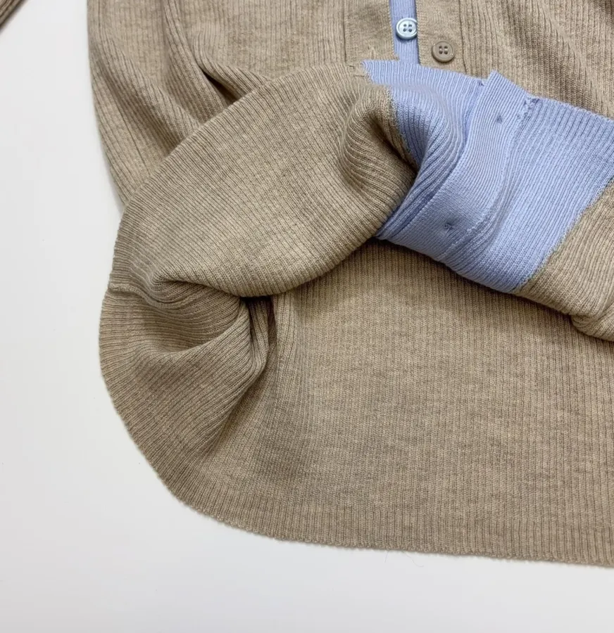Acne Studios Beige Contrast-Panel Layered Knit Cardigan in Beige, product view 11