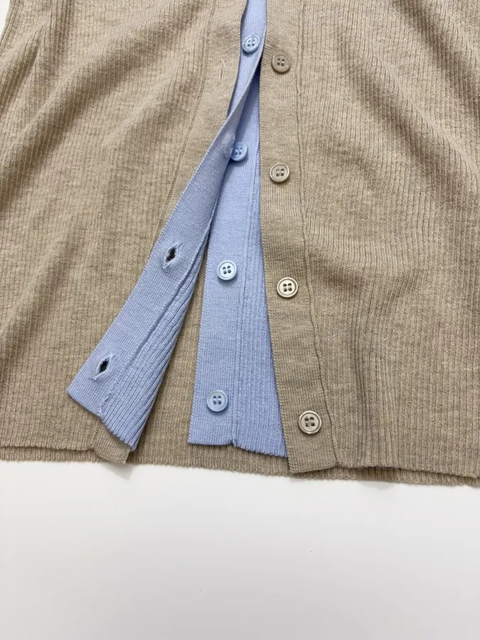 Acne Studios Beige Contrast-Panel Layered Knit Cardigan in Beige, product view 12