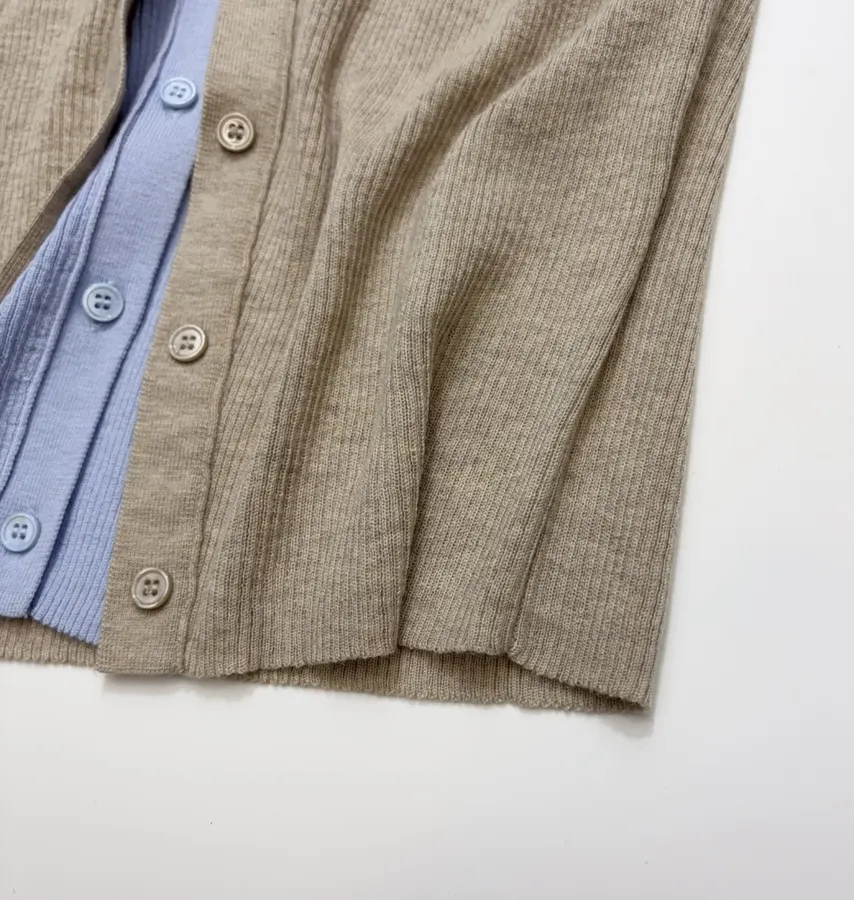 Acne Studios Beige Contrast-Panel Layered Knit Cardigan in Beige, product view 13