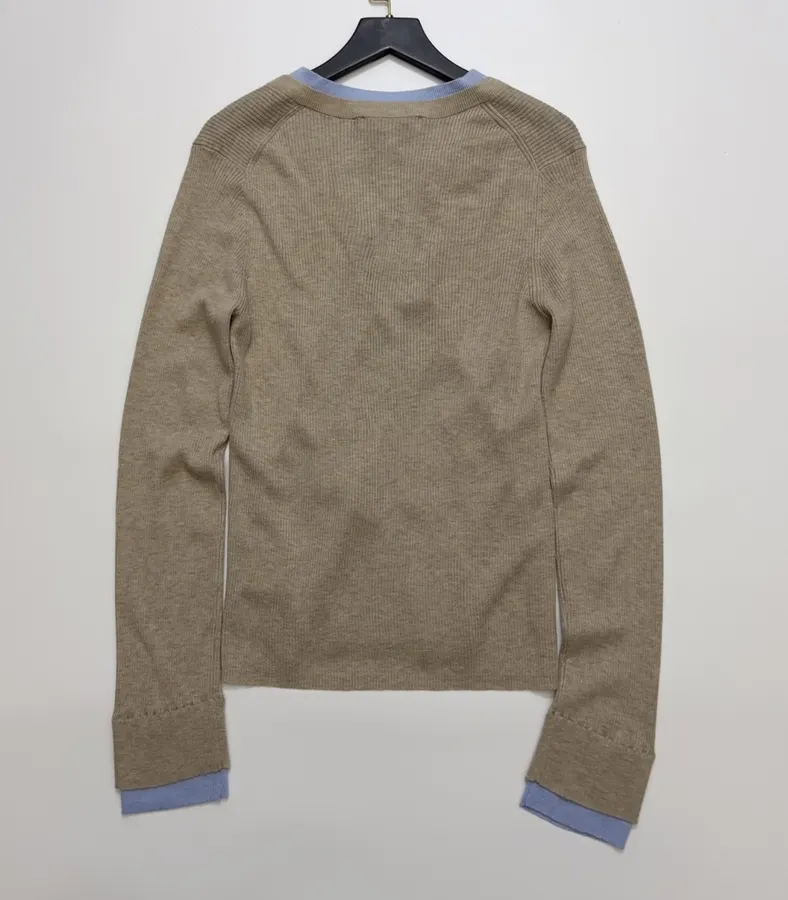 Acne Studios Beige Contrast-Panel Layered Knit Cardigan in Beige, product view 14