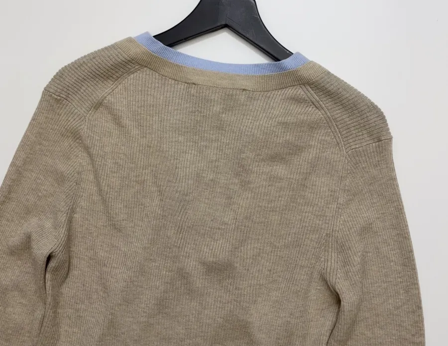 Acne Studios Beige Contrast-Panel Layered Knit Cardigan in Beige, product view 15