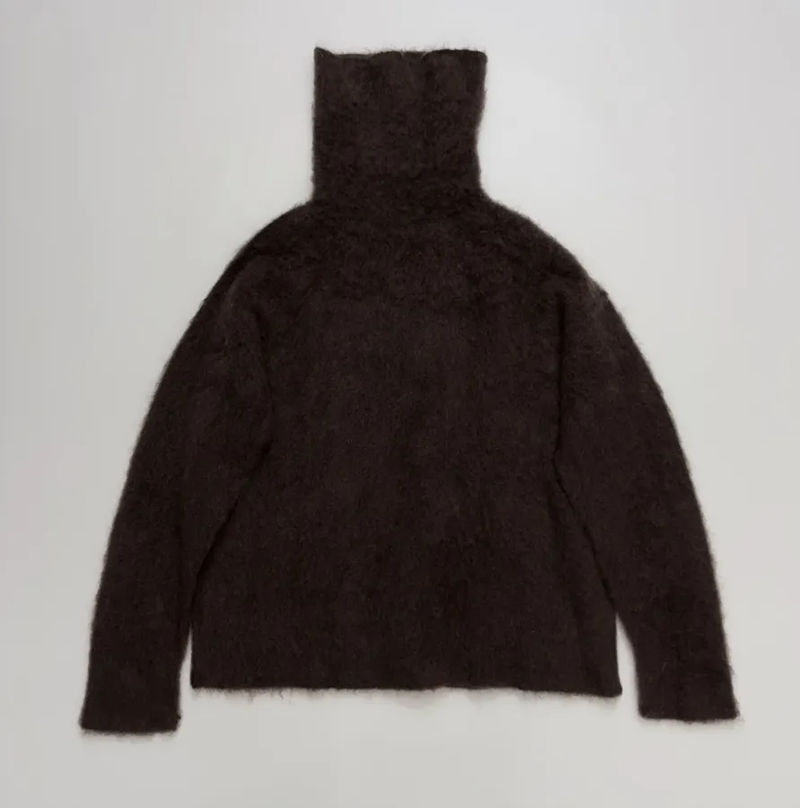 Dark Brown Fuzzy Turtleneck Sweater in Dark Brown, product view 01