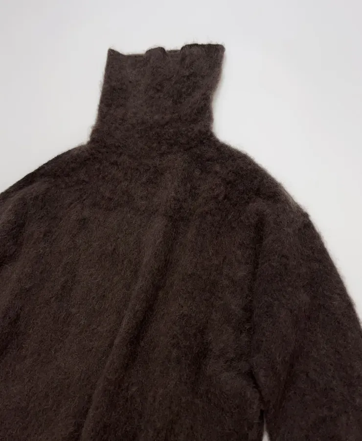 Dark Brown Fuzzy Turtleneck Sweater in Dark Brown, product view 02