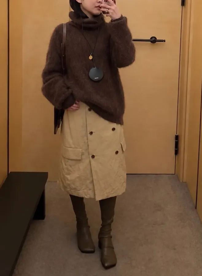 Dark Brown Fuzzy Turtleneck Sweater in Dark Brown, product view 03