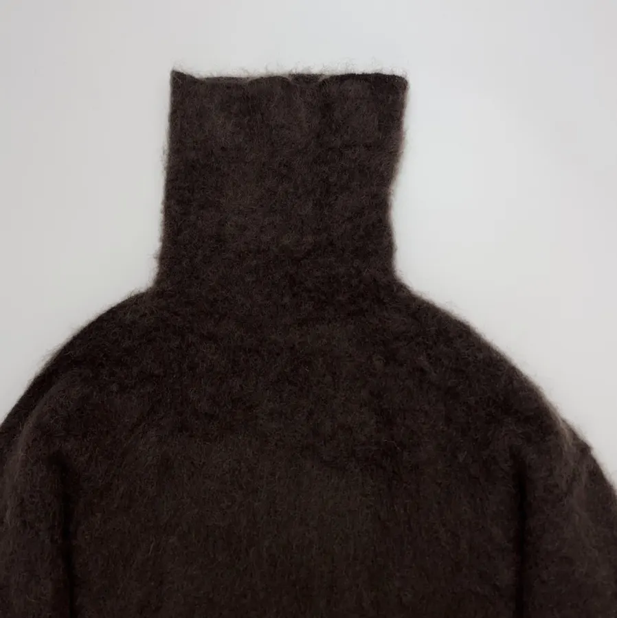 Dark Brown Fuzzy Turtleneck Sweater in Dark Brown, product view 04