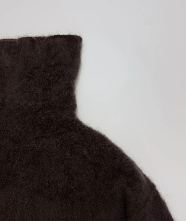 Dark Brown Fuzzy Turtleneck Sweater in Dark Brown, product view 05