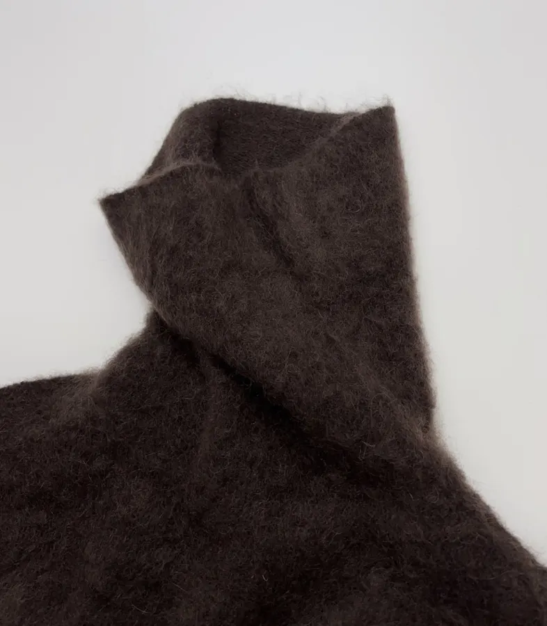 Dark Brown Fuzzy Turtleneck Sweater in Dark Brown, product view 07