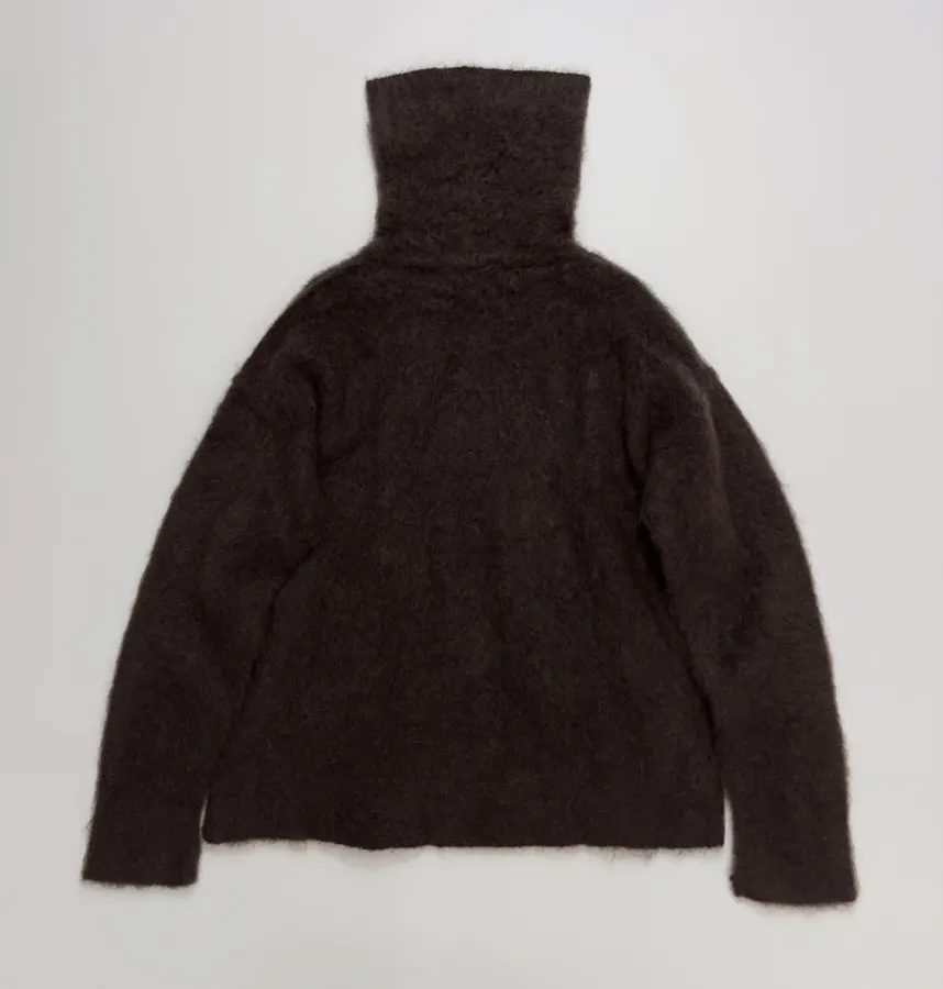 Dark Brown Fuzzy Turtleneck Sweater in Dark Brown, product view 19