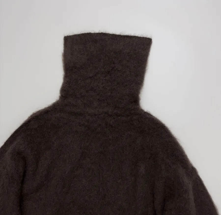 Dark Brown Fuzzy Turtleneck Sweater in Dark Brown, product view 20