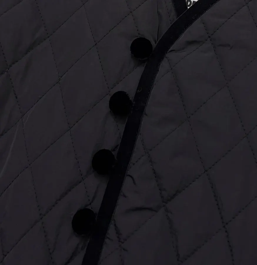 Black Diamond-Quilted Collarless Long Coat in Black, product view 04