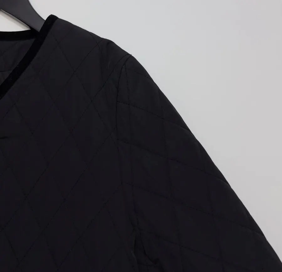 Black Diamond-Quilted Collarless Long Coat in Black, product view 06