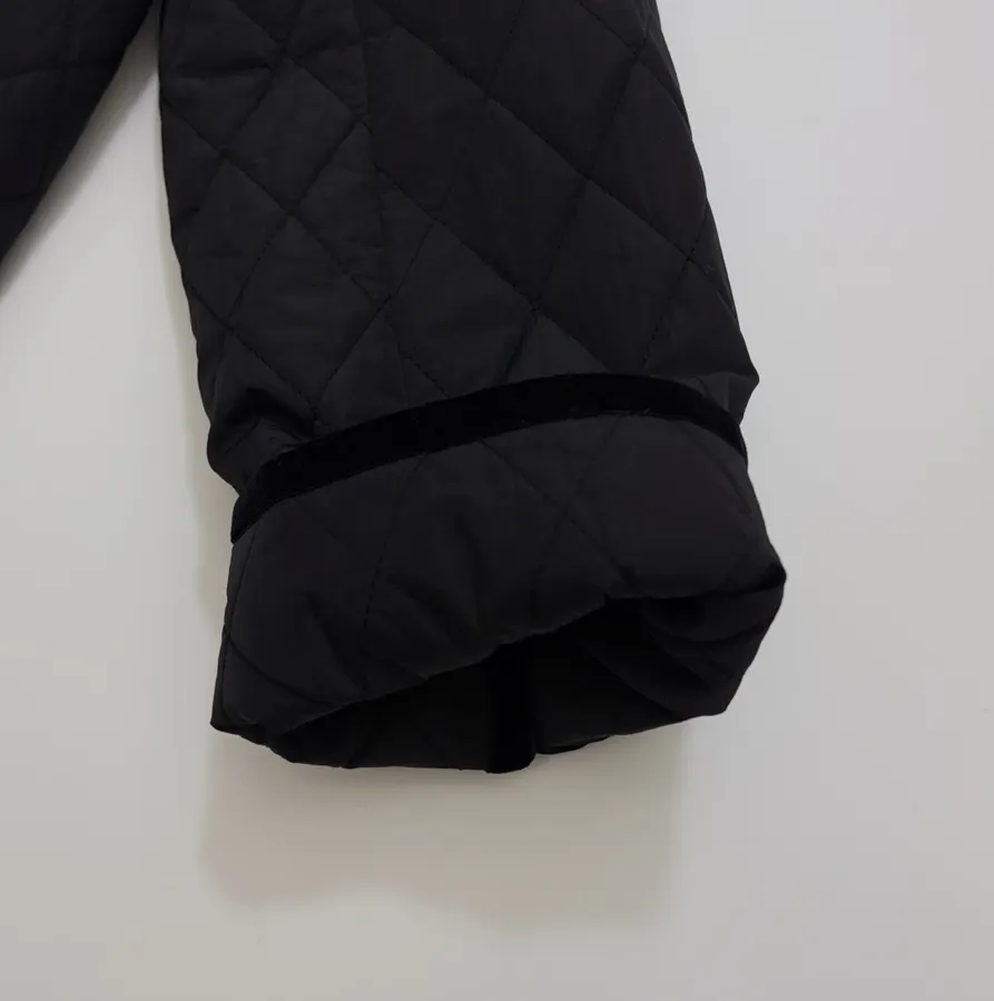 Black Diamond-Quilted Collarless Long Coat in Black, product view 08