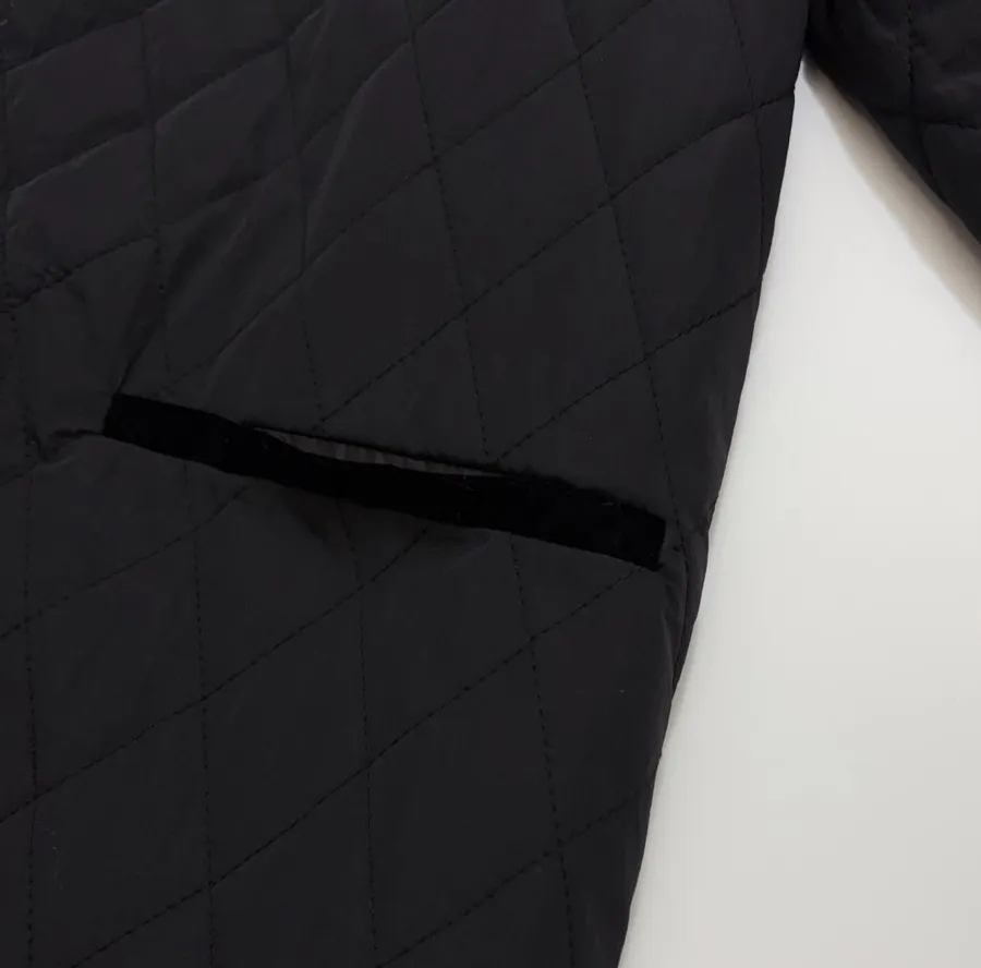 Black Diamond-Quilted Collarless Long Coat in Black, product view 09
