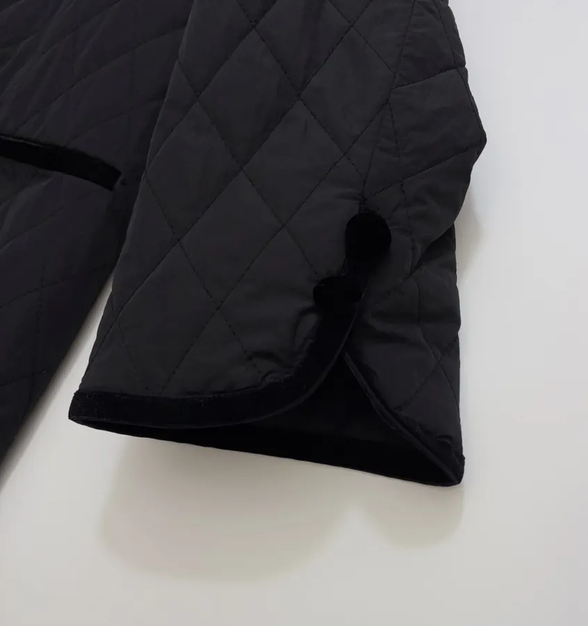 Black Diamond-Quilted Collarless Long Coat in Black, product view 10