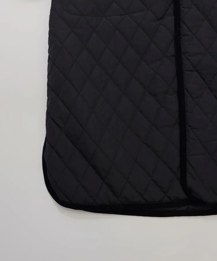 Black Diamond-Quilted Collarless Long Coat in Black, product view 11