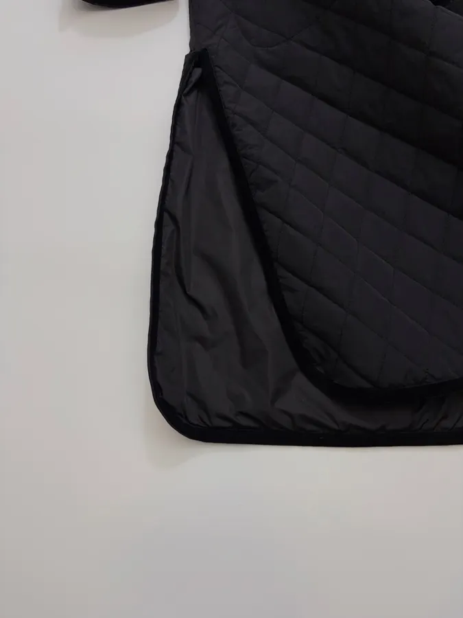 Black Diamond-Quilted Collarless Long Coat in Black, product view 12