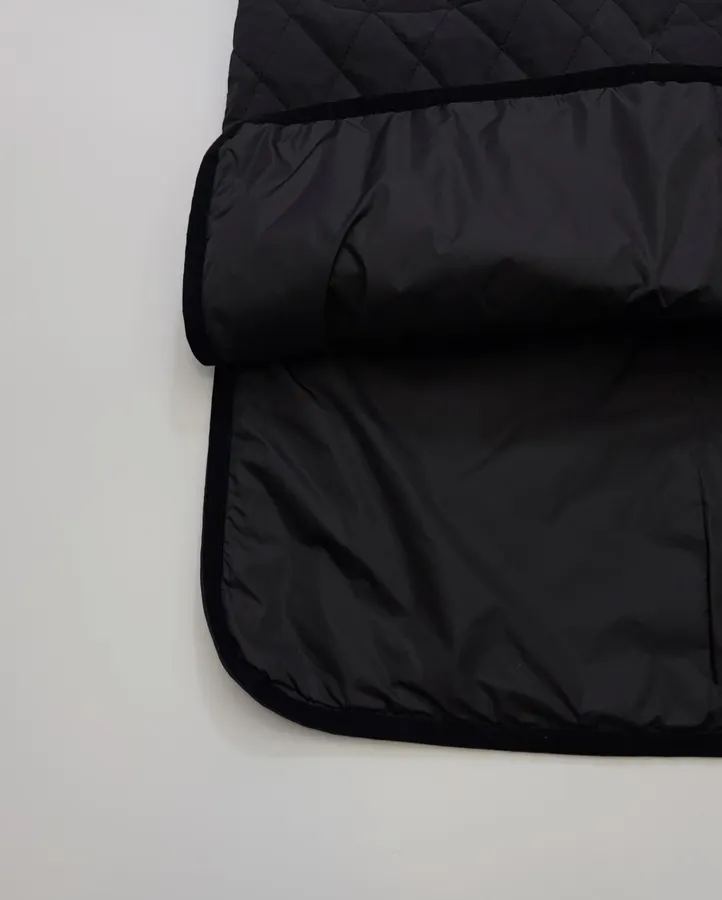 Black Diamond-Quilted Collarless Long Coat in Black, product view 13