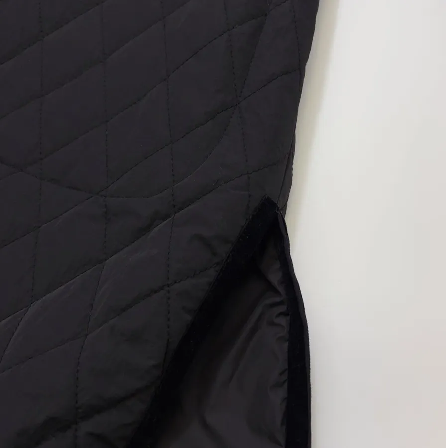 Black Diamond-Quilted Collarless Long Coat in Black, product view 14