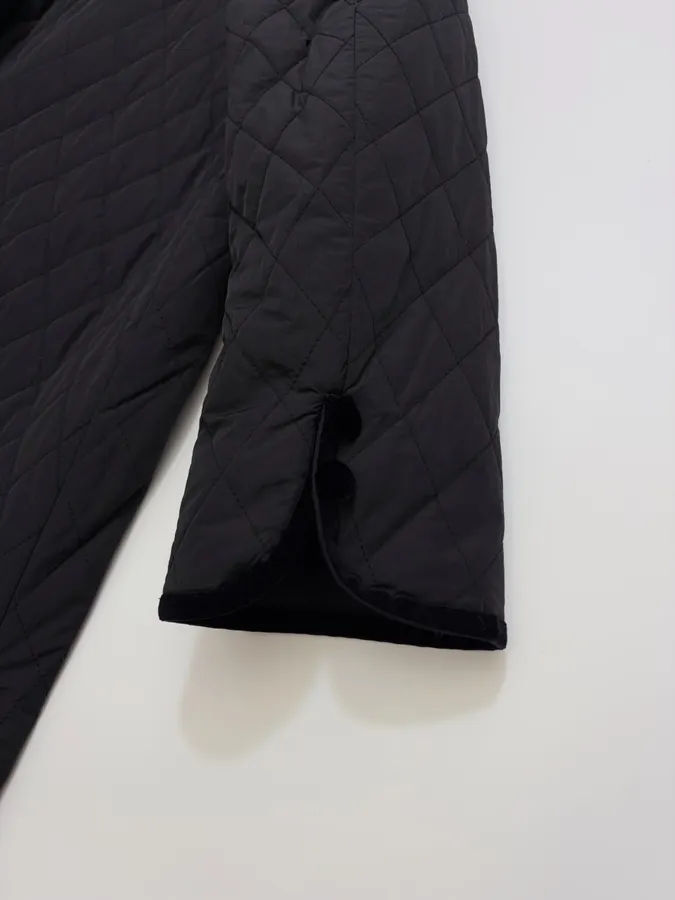 Black Diamond-Quilted Collarless Long Coat in Black, product view 17