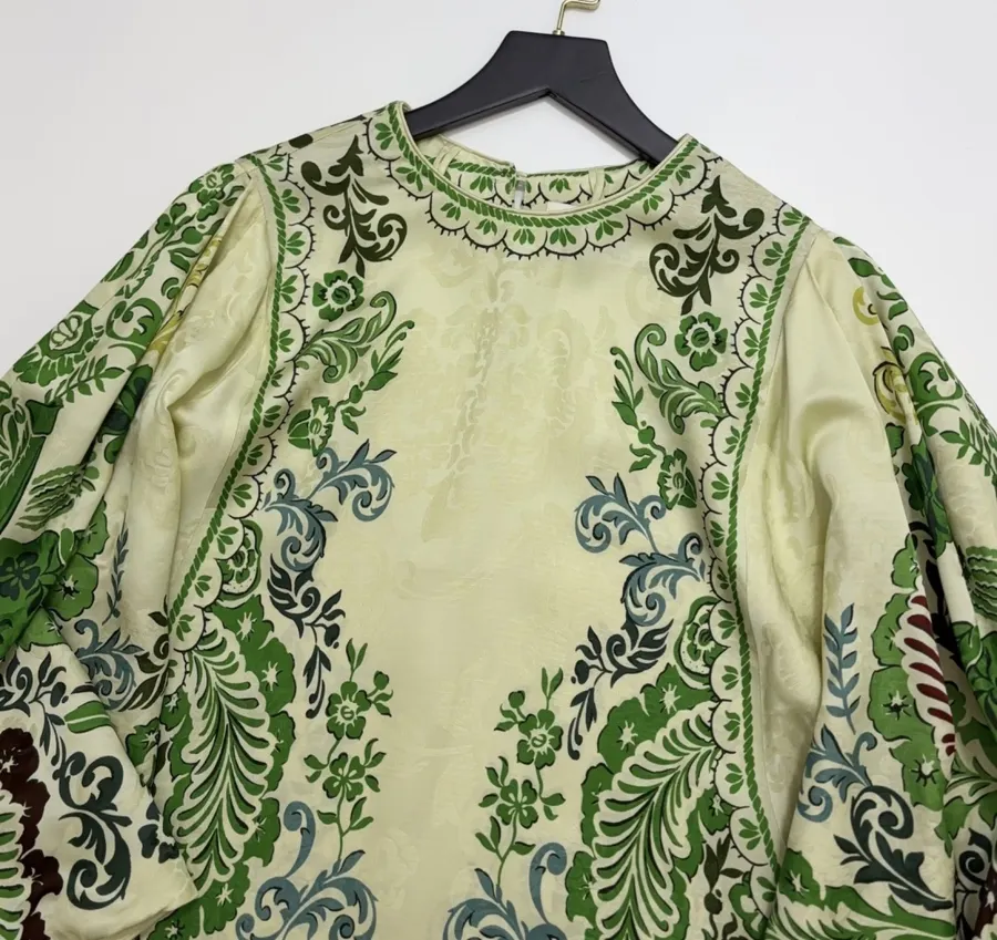 ALEMAIS Ivory and Green Paisley-Print Long-Sleeve Maxi Dress in Ivory and Green, product view 03