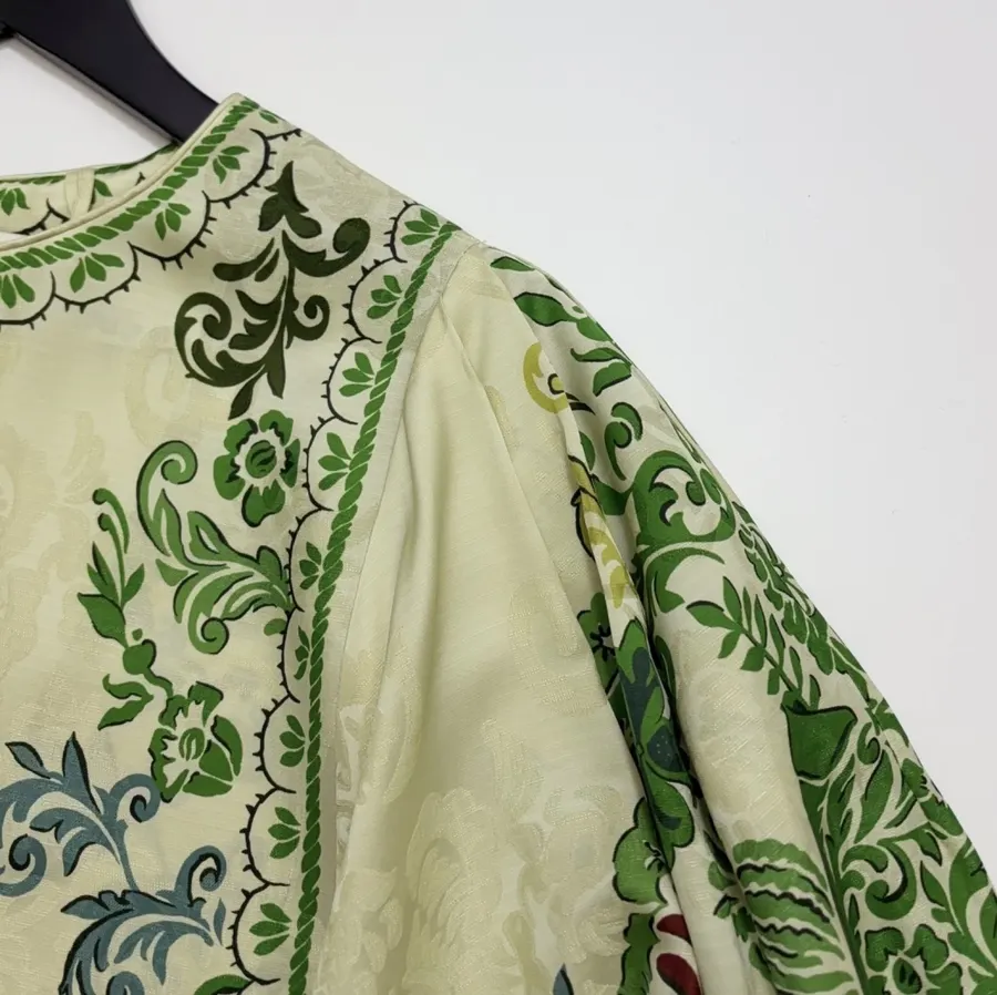 ALEMAIS Ivory and Green Paisley-Print Long-Sleeve Maxi Dress in Ivory and Green, product view 04