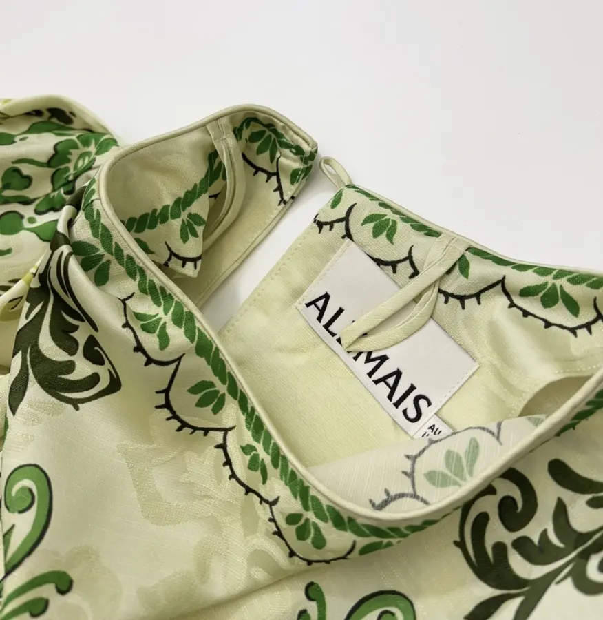 ALEMAIS Ivory and Green Paisley-Print Long-Sleeve Maxi Dress in Ivory and Green, product view 06
