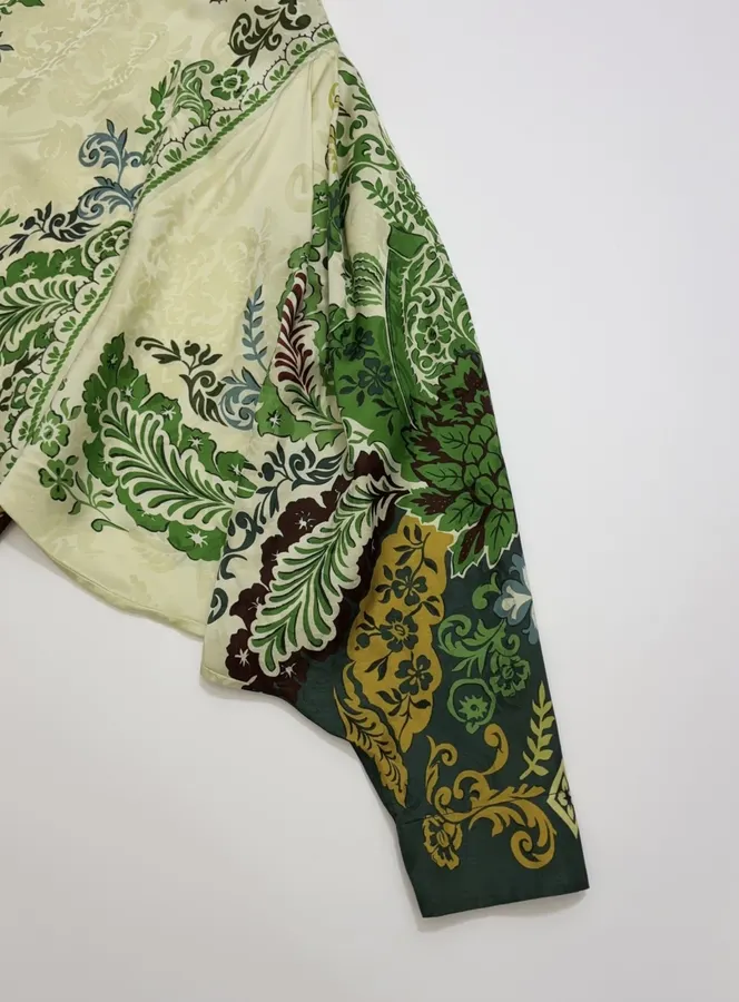 ALEMAIS Ivory and Green Paisley-Print Long-Sleeve Maxi Dress in Ivory and Green, product view 08