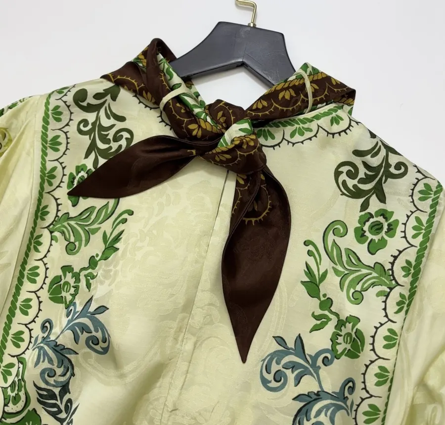 ALEMAIS Ivory and Green Paisley-Print Long-Sleeve Maxi Dress in Ivory and Green, product view 20