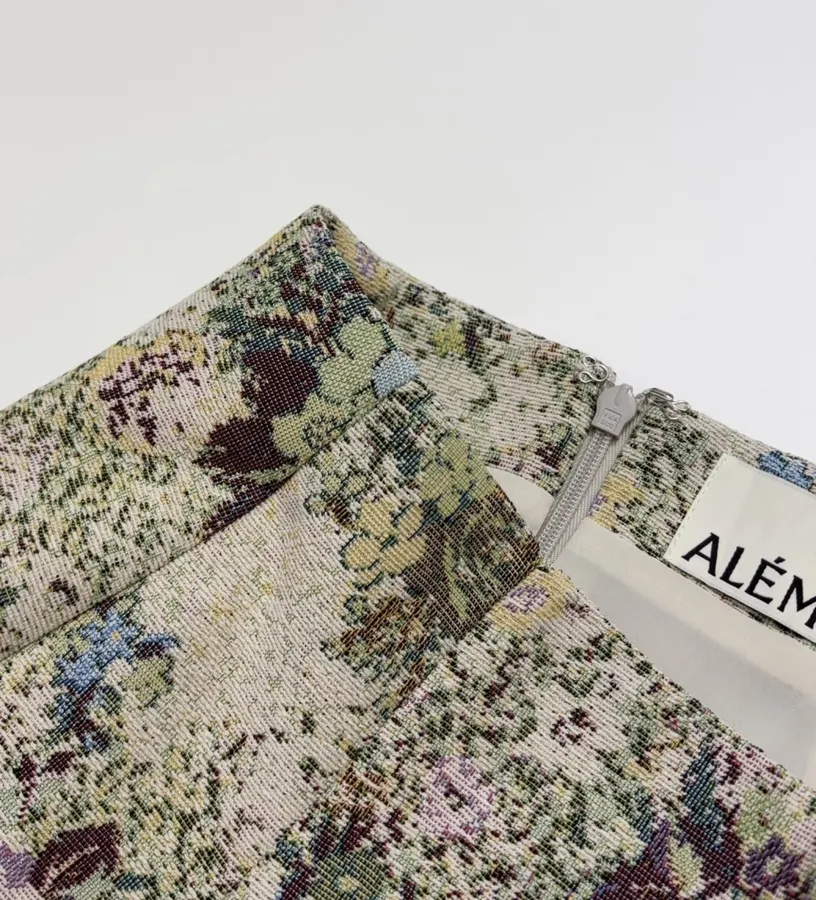 ALEMAIS Beige Floral-Tapestry Fringe-Hem Pencil Skirt in Beige Floral, product view 05