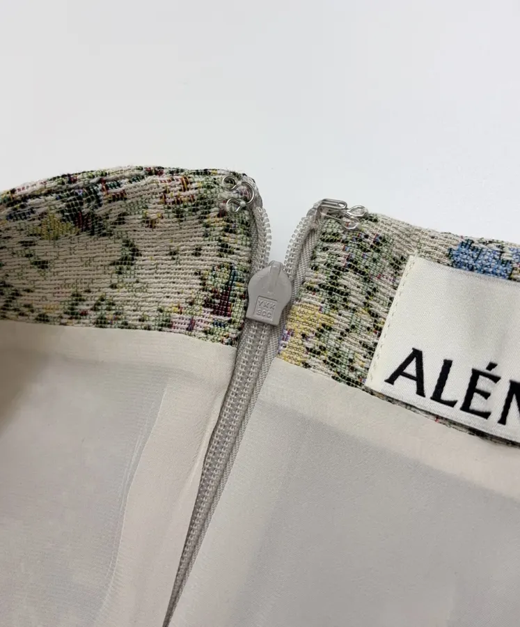 ALEMAIS Beige Floral-Tapestry Fringe-Hem Pencil Skirt in Beige Floral, product view 06