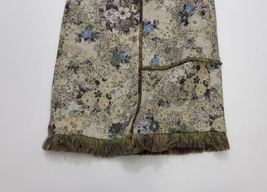 ALEMAIS Beige Floral-Tapestry Fringe-Hem Pencil Skirt in Beige Floral, product view 07