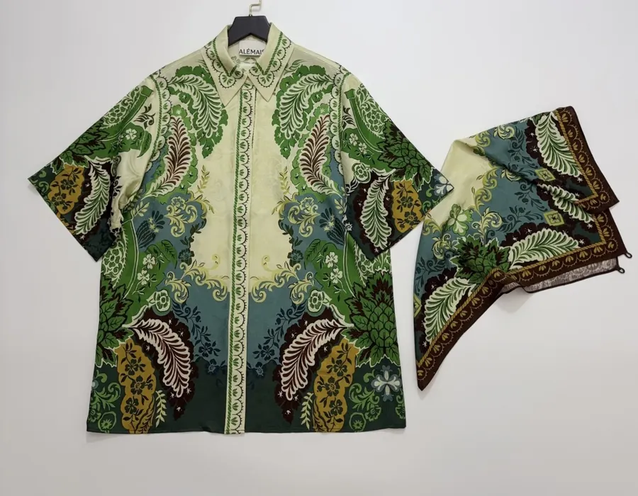 ALEMAIS Green Paisley-Print Short-Sleeve Shirt in Green, product view