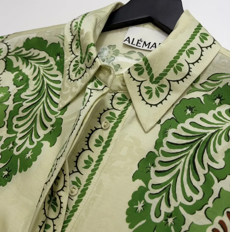 ALEMAIS 绿色佩斯利印花短袖衬衫，绿色，商品图 7