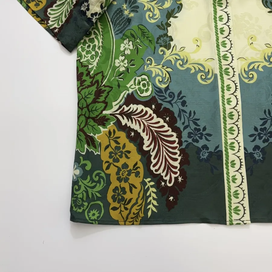ALEMAIS 绿色佩斯利印花短袖衬衫，绿色，商品图 10