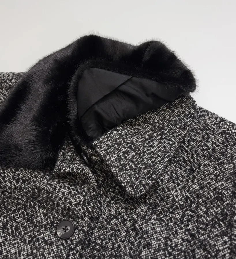 Reformation 灰色粗花呢毛绒翻领系带夹克，Grey，商品图 7