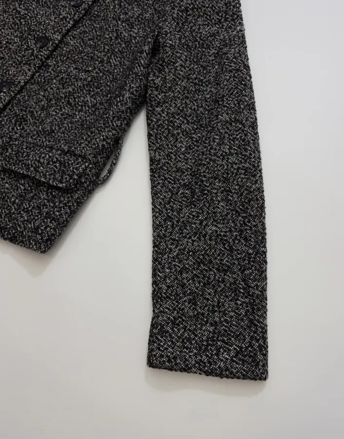 Reformation 灰色粗花呢毛绒翻领系带夹克，Grey，商品图 8