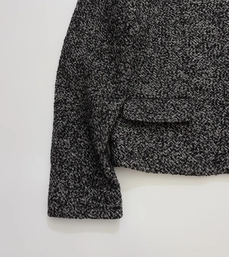 Reformation 灰色粗花呢毛绒翻领系带夹克，Grey，商品图 12