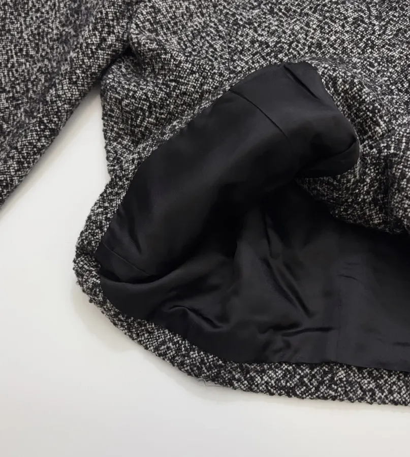 Reformation 灰色粗花呢毛绒翻领系带夹克，Grey，商品图 14