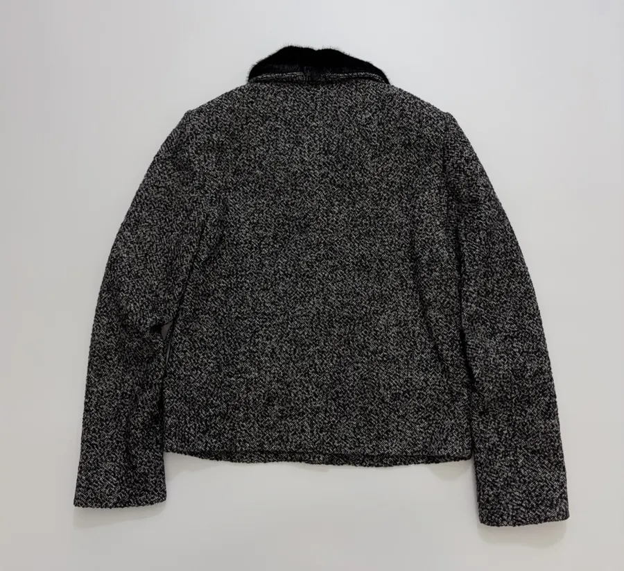 Reformation 灰色粗花呢毛绒翻领系带夹克，Grey，商品图 19