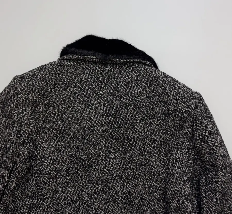 Reformation 灰色粗花呢毛绒翻领系带夹克，Grey，商品图 20