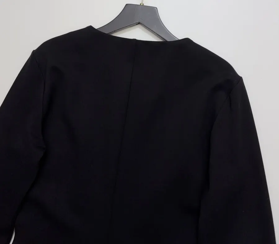 Reformation 黑色毛绒袖口修身短连衣裙，黑色，商品图 13