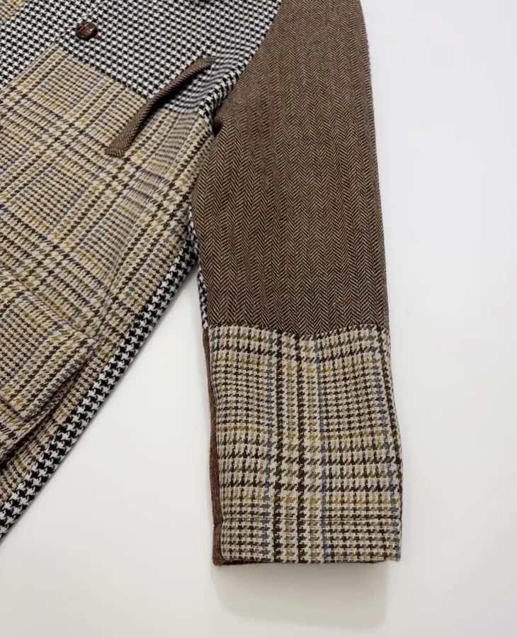 Retro Plaid Patchwork Wool Coat with Fur Collar in As Shown, product view 04