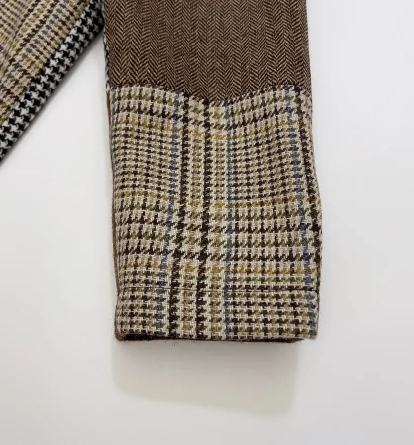 Retro Plaid Patchwork Wool Coat with Fur Collar in As Shown, product view 05