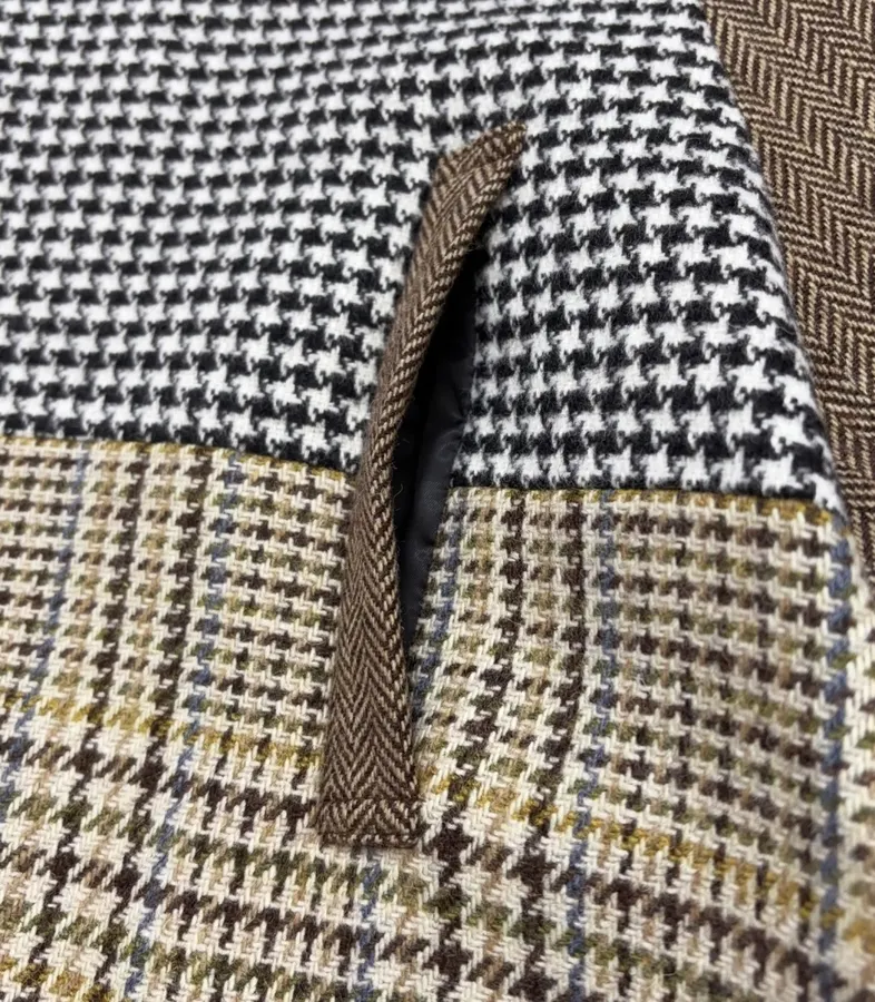 Retro Plaid Patchwork Wool Coat with Fur Collar in As Shown, product view 07
