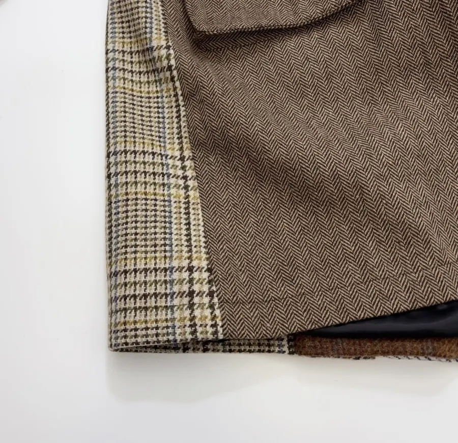 Retro Plaid Patchwork Wool Coat with Fur Collar in As Shown, product view 10