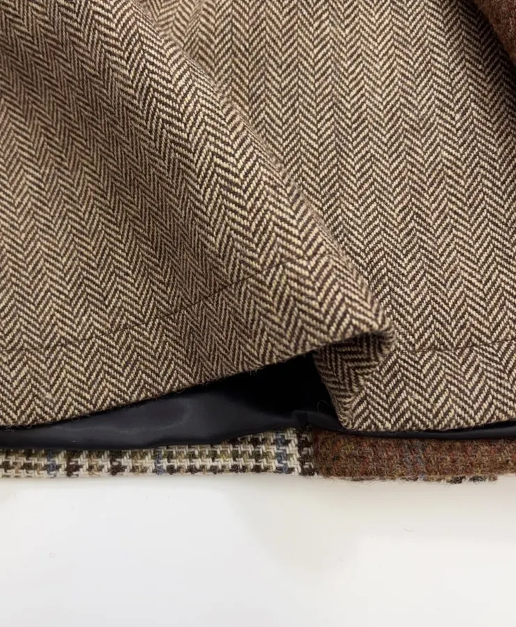 Retro Plaid Patchwork Wool Coat with Fur Collar in As Shown, product view 12