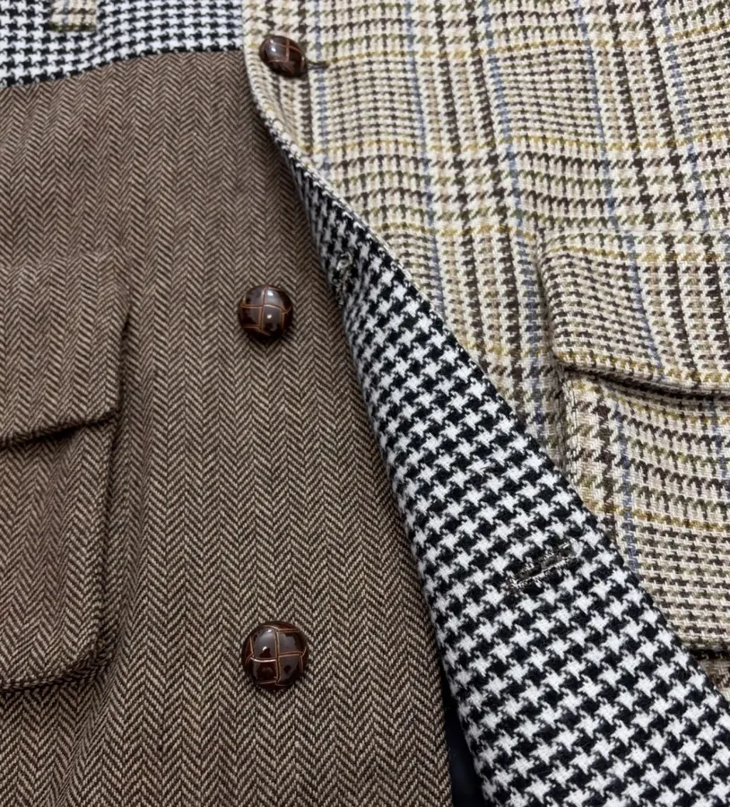 Retro Plaid Patchwork Wool Coat with Fur Collar in As Shown, product view 14