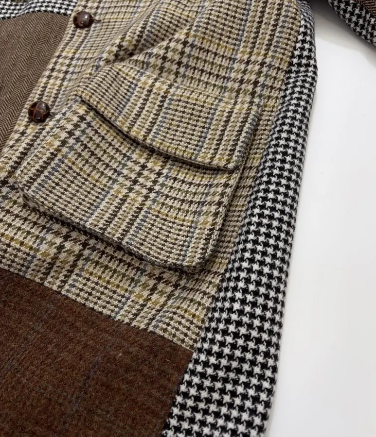 Retro Plaid Patchwork Wool Coat with Fur Collar in As Shown, product view 15