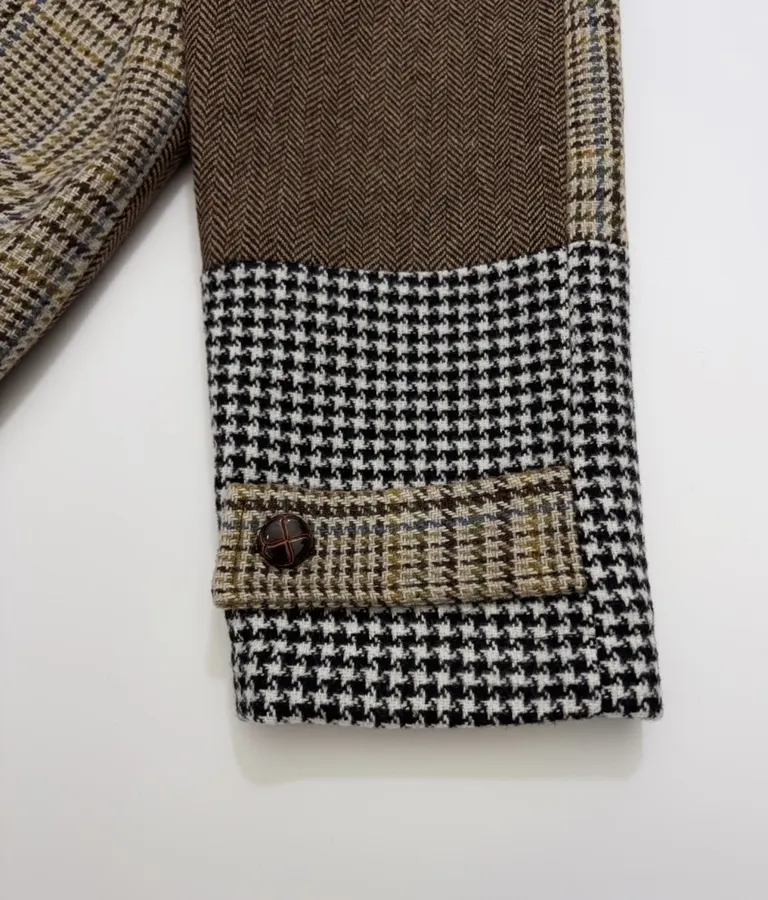 Retro Plaid Patchwork Wool Coat with Fur Collar in As Shown, product view 19