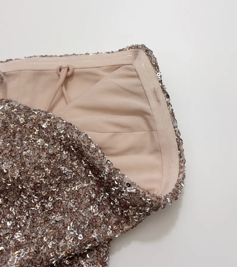 Alice + Olivia Silver Sequin-Tweed Strapless Top in Silver Grey, product view 04